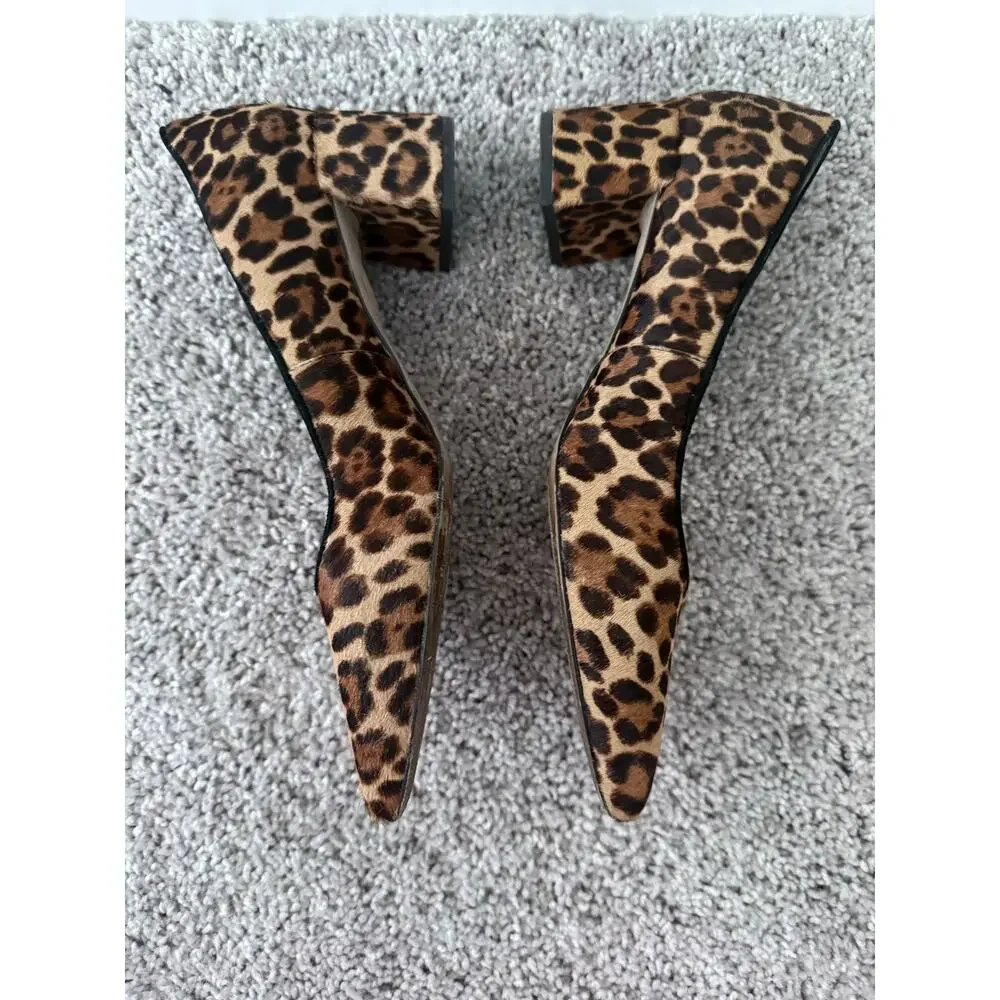 ANN TAYLOR brown black cheetah print calf hair pointed block heel pumps shoes - Picture 9 of 9